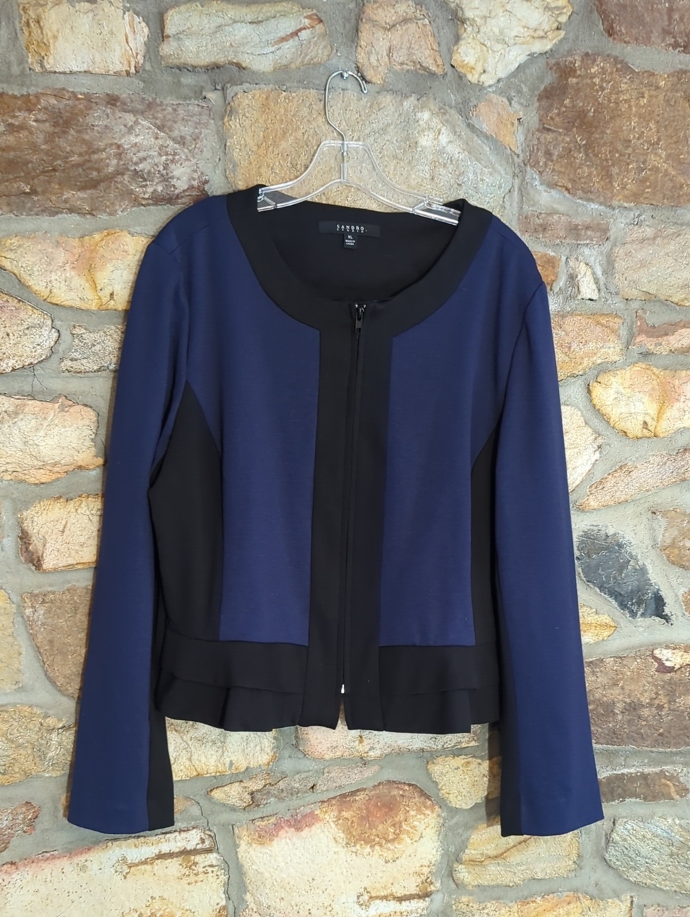 Sandro Navy and Black Zip-Front Blazer